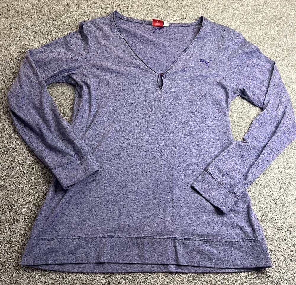 PUMA Women's Size M Sportlifestyle Purple Heathered Keyhole Long Sleeve Top B340